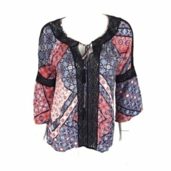 Jessica Simpson Blouse Small Tassel Bell Sleeve Boho Festival Chic - Picture 1 of 5